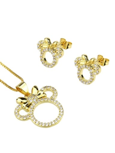 Brass Cubic Zirconia  Cute Mouse Earring and Necklace Set