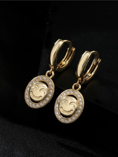 Brass Cubic Zirconia Smiley Vintage Huggie Earring