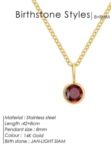 January Red Gold Stainless steel Cubic Zirconia Round Minimalist Necklace
