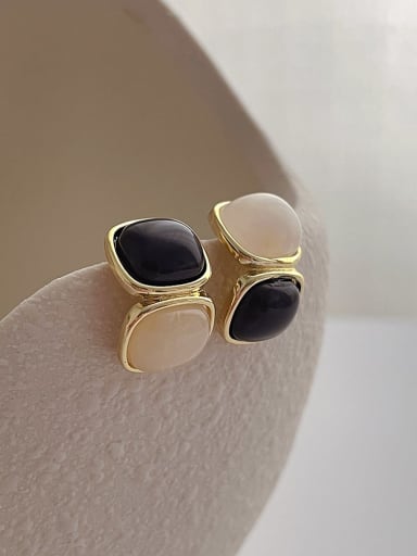 Q01 black and white contrast Brass Resin Geometric Vintage Stud Earring