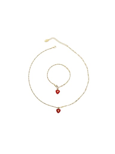 Dainty Heart Brass Cubic Zirconia Enamel Bracelet and Necklace Set