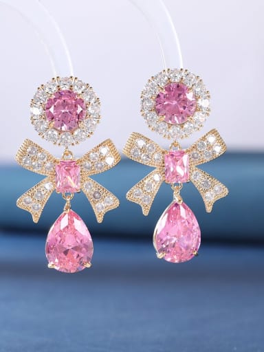 Pink Brass Cubic Zirconia Multi Color Bowknot Luxury Cluster Earring