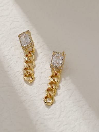 Brass Cubic Zirconia Geometric  Chain Vintage Drop Trend Korean Fashion Earring