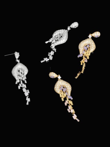 Brass Cubic Zirconia Tassel Luxury Cluster Earring