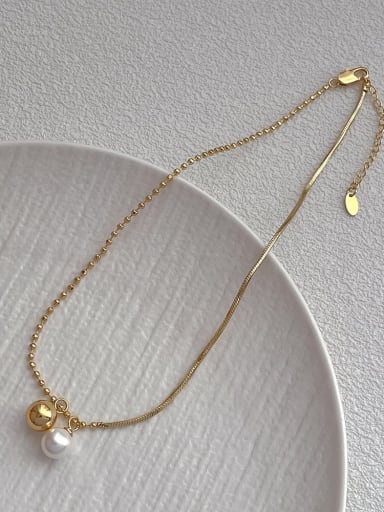 F177 Gold Brass Freshwater Pearl Geometric Dainty Necklace