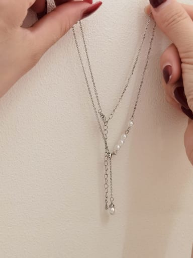 Brass Imitation Pearl Locket Minimalist Multi Strand Necklace