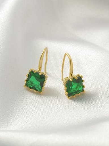 Brass Cubic Zirconia Green Geometric Dainty Stud Earring