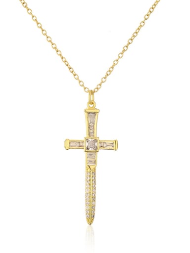 21963 Brass Cubic Zirconia Cross Vintage Regligious Necklace