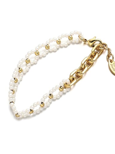 Brass Imitation Pearl Geometric Hip Hop Handmade Beaded Bracelet