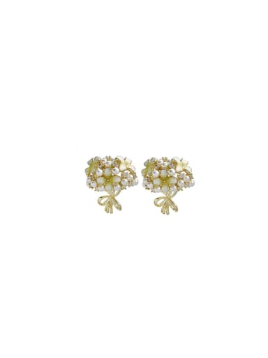 Brass Cubic Zirconia Enamel Flower Dainty Stud Earring