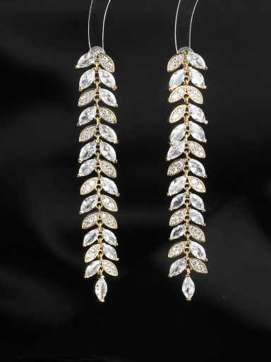 white Brass Cubic Zirconia Leaf Luxury Cluster Earring