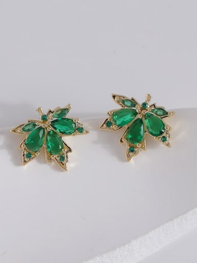 14k gold [green] Brass Cubic Zirconia Leaf Dainty Stud Earring