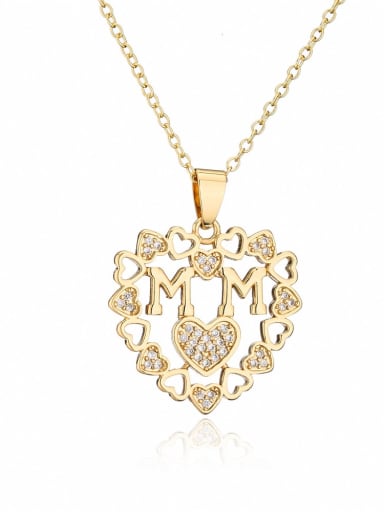 21798 Brass Cubic Zirconia Heart Vintage  Letter MAMA Pendant Necklace