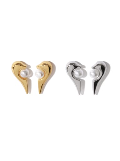 Brass Imitation Pearl Heart Vintage Stud Earring