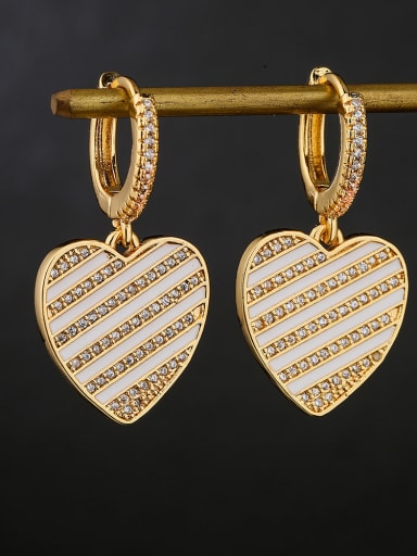 41326 Brass Cubic Zirconia Heart Vintage Huggie Earring