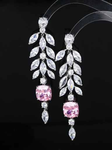 Pink Brass Cubic Zirconia Tassel Luxury Drop Earring