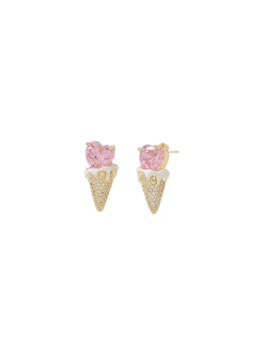 Brass Cubic Zirconia Pink Ice cream Dainty Stud Earring