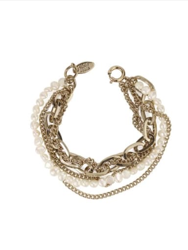 Brass Freshwater Pearl Geometric Vintage Strand Bracelet