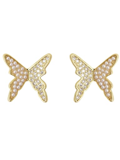 Copper Imitation Pearl Butterfly Vintage Stud Trend Korean Fashion Earring