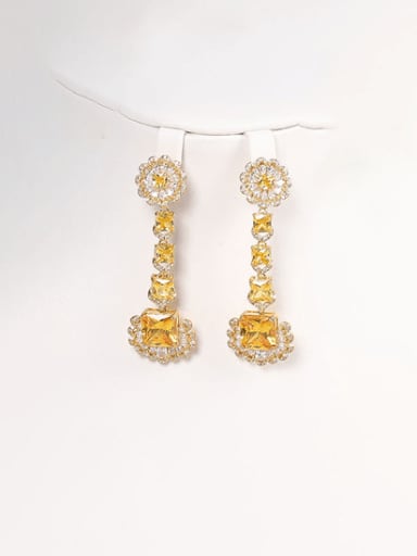 Yellow earrings Brass Cubic Zirconia  Luxury Geometric Earring and Necklace Set