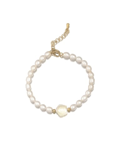 Brass Imitation Pearl Flower Minimalist Handmade Beaded Bracelet