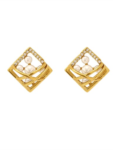 Brass Imitation Pearl White Geometric Dainty Stud Trend Korean Fashion Earring