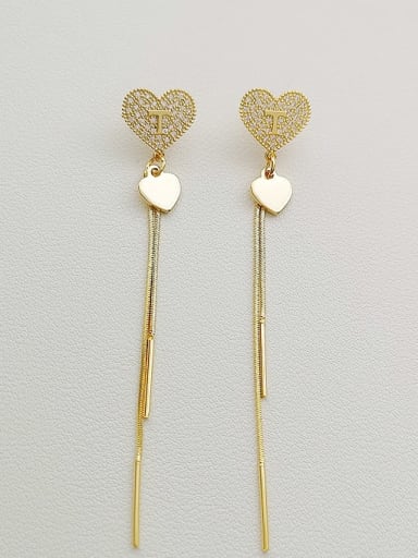 Copper Heart  Cubic Zirconia Tassel Dainty Threader Trend Korean Fashion Earring