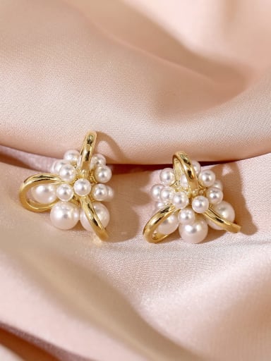 Brass Imitation Pearl Triangle Trend Stud Earring