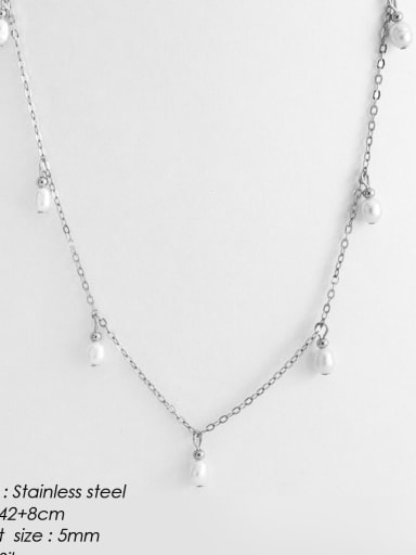 Steel color Titanium Steel Freshwater Pearl Tassel Minimalist Necklace