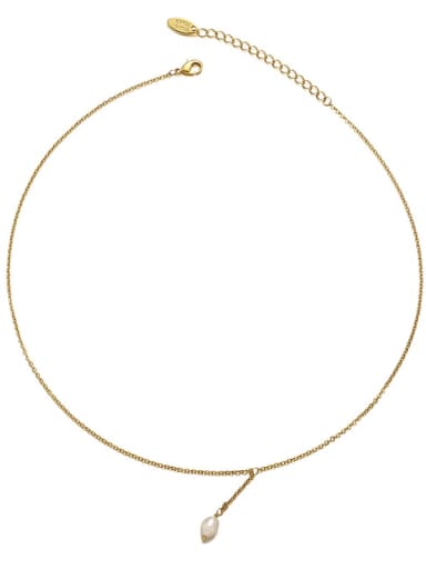 Brass Imitation Pearl Tassel Vintage Lariat Necklace