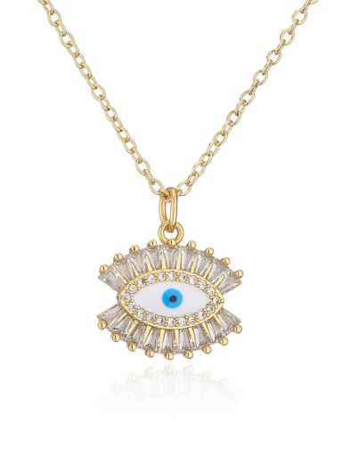 21894 Brass Cubic Zirconia Enamel Evil Eye Vintage Necklace
