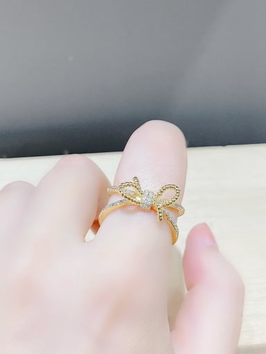 Brass Cubic Zirconia Bowknot Dainty Band Ring