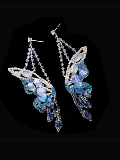 blue Brass Cubic Zirconia Multi Color Butterfly Statement Cluster Earring