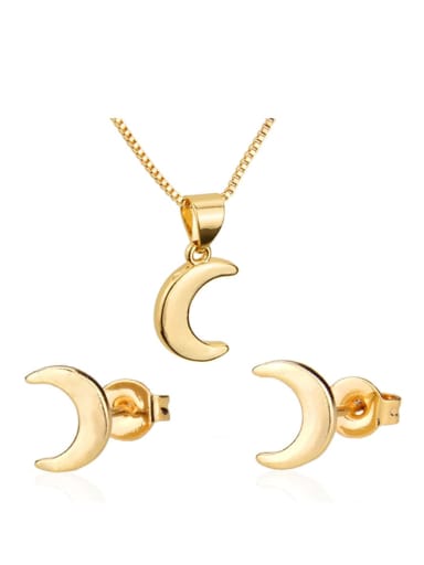 Brass  Moon Earring and Necklace Set
