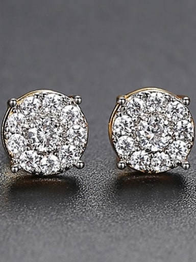 Double color gold t02h08 Copper Cubic Zirconia Round Hip Hop Stud Earring