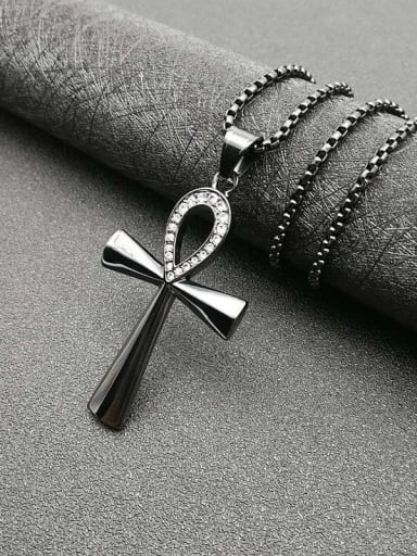 Titanium Rhinestone Cross Minimalist Regligious Necklace For Men