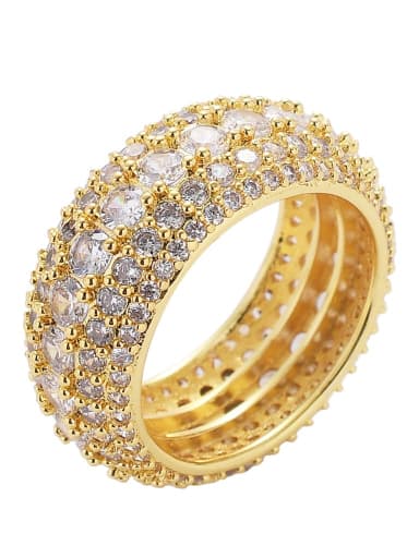 golden Brass Cubic Zirconia Round Hip Hop Ring