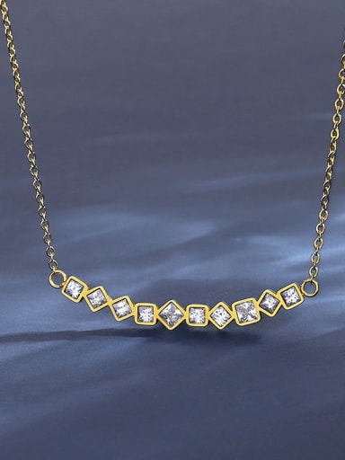 White 18K Gold Stainless steel Cubic Zirconia Geometric Dainty Link Necklace