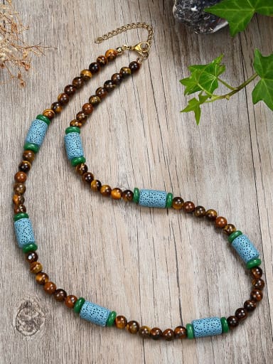 4 45cm Stainless steel Natural Stone Irregular Bohemia Beaded Necklace