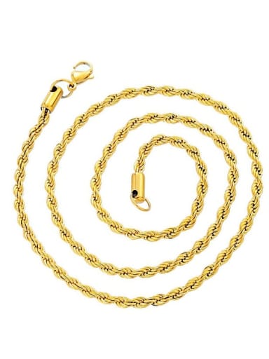 Gold Twist  Chain"3mm*61cm Titanium Steel Rhinestone Pig Vintage Necklace For Men