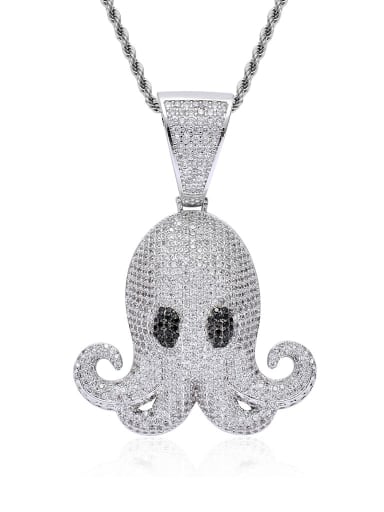 custom Brass Cubic Zirconia Octopus Hip Hop Necklace