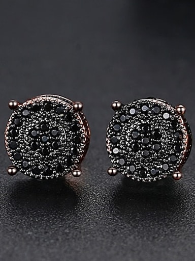 Rose gold t03h28 Copper Cubic Zirconia Round Hip Hop Stud Earring