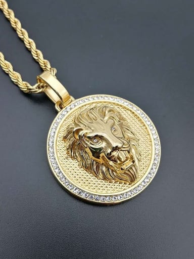 Titanium Lion Rhinestone Crown Hip Hop Necklace For Men