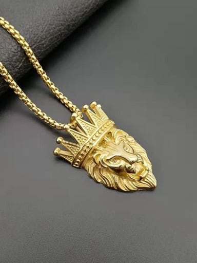 Gold necklace Titanium Lion Crown Hip Hop Necklace For Men
