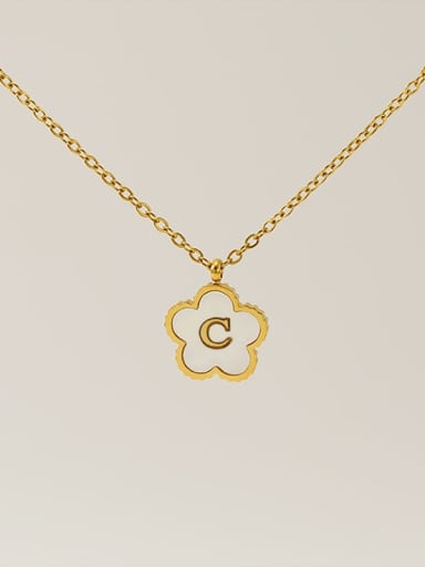 ZXG1527 letter C Stainless steel Shell Clover Minimalist Necklace