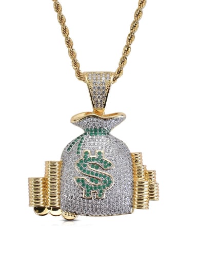 Two color+ stainless steel chain Brass Cubic Zirconia Purse Hip Hop Necklace