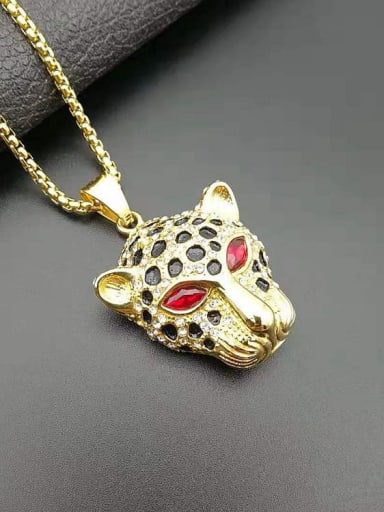 Gold red eye Necklace Titanium Rhinestone Leopard Hip Hop Necklace For Men