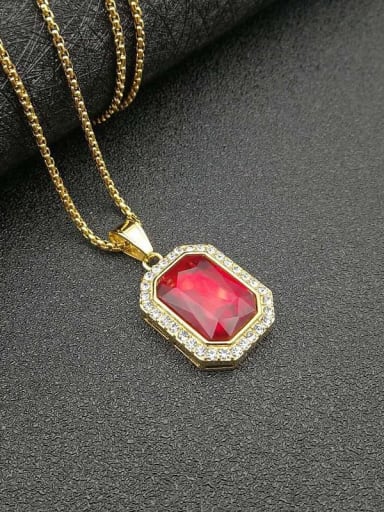Red glass stone Necklace Titanium Glass Stone Rectangle Hip Hop Necklace For Men