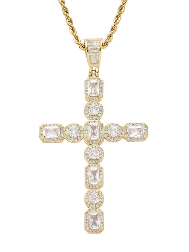 Golden+ chain Brass Cubic Zirconia Cross Hip Hop Necklace