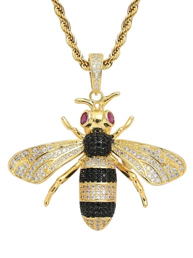 Golden+ chain Brass Cubic Zirconia Bee Hip Hop Necklace